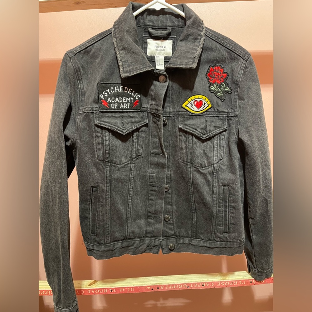 Womens Patch black denim jean jacket